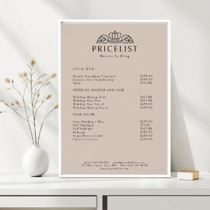 Poster Lista de Preços de Salão Bege Claro com Logotipo d