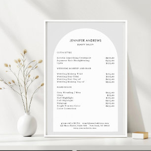 Poster Lista de Preços de Salão Cinza Arco Minimalista Mo