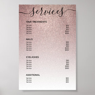 Poster Lista de Preços de Salão de Glitter Rosa Dourado M