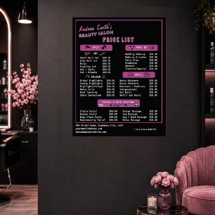 Poster Lista de Preços de Serviços de Salão de Beleza Mod