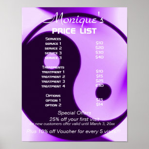 Poster lista de preços de yoga zen Yin Yang