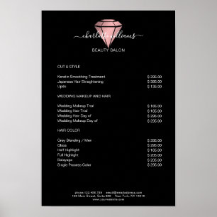 Poster Lista de Preços do Diamante do Rosegold Negro Mod