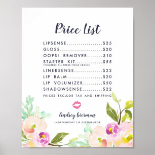 Póster Lista de Preços do Distribuidor de Produto Labial