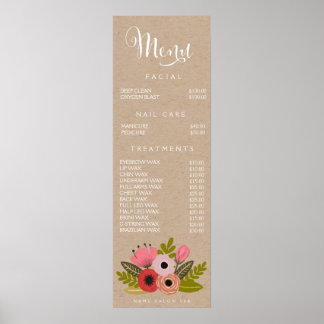 Poster Lista de Preços do Menu Beauticista Salon Salon Im