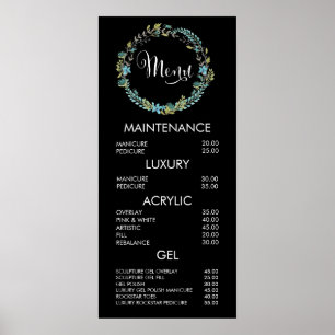 Póster Lista de Preços do Menu do Salão da Coroa Floral -