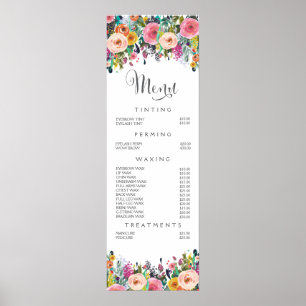 Poster Lista de Preços do Menu Floral Salon Pintado com I
