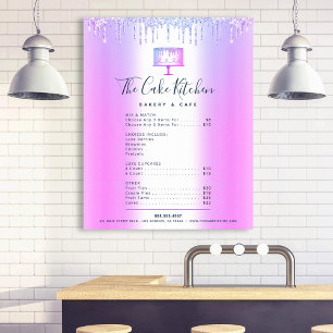 Poster Lista de Preços do Menu Glitter da Folha de Bolo R