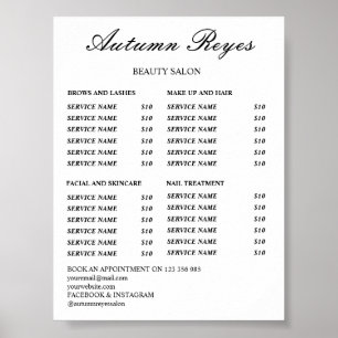 Poster Lista de Preços do Salão de Beleza Vintage