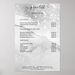 Poster Lista de Preços do Salão de Glitter Prata Moderno