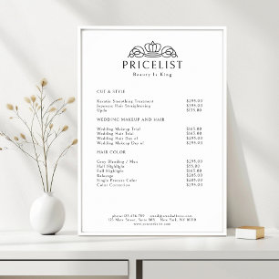 Poster Lista de Preços do Salão White Elegant Crown Logo