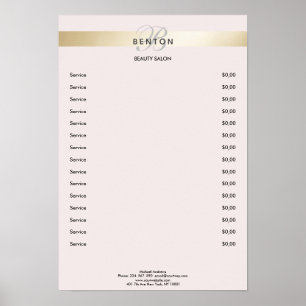 Poster Lista de Preços Elegant Monogramm Rose Gold Stripe