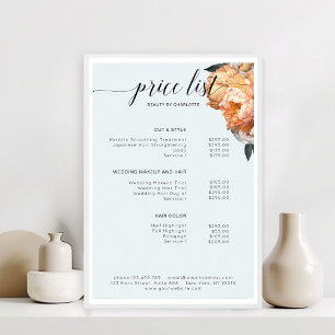 Poster Lista de preços Elegante, Moderno, Floral Peony