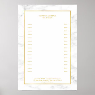 Poster Lista de Preços Mármore Branco Elegante Dourado