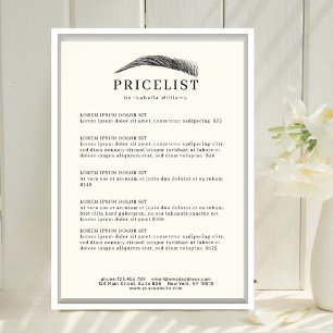 Poster Lista de Preços Minimalista Salão de Sobrancelhas 
