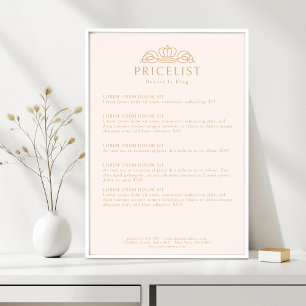 Poster Lista de Preços Salão Blush Beige Elegant Crown Lo