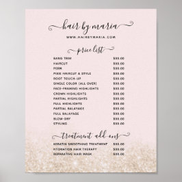 Poster Lista de Preços Salão de Cabelo Rosa Bege e Dourad