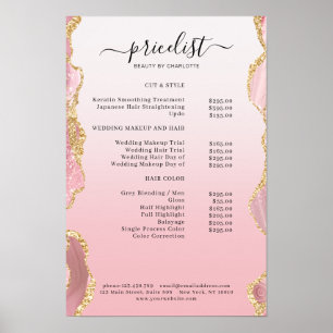 Poster Lista de Preços Salão de Moderno Brilho Rosa Doura