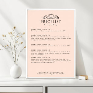 Poster Lista de Preços Salão Elegant Crown Logo Peach