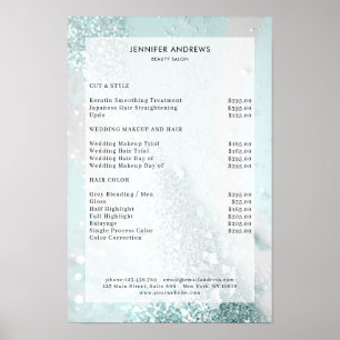 Poster Lista de Preços Salão Modern Glitter Mint