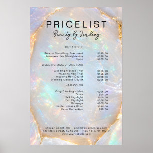 Poster Lista de Preços Salão Opal Holographic Marble
