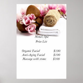Póster Lista de preços Spa