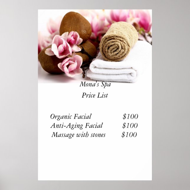 Póster Lista de Preços Spa (Frente)