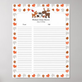 Póster Lista de Presentes de Animais da Floresta / lista