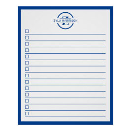Póster Lista de Tarefas com Monograma Azul Moderno