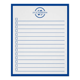 Póster Lista de Tarefas com Monograma Azul Moderno