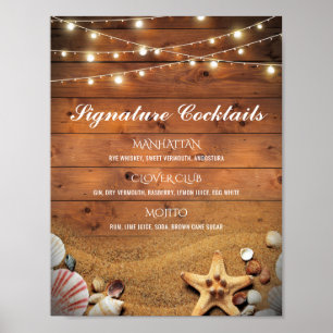 Poster Lista rústica do cocktail da assinatura da praia