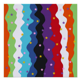 Póster Listra Celestial Groovy Negrito Abstrato Colorido