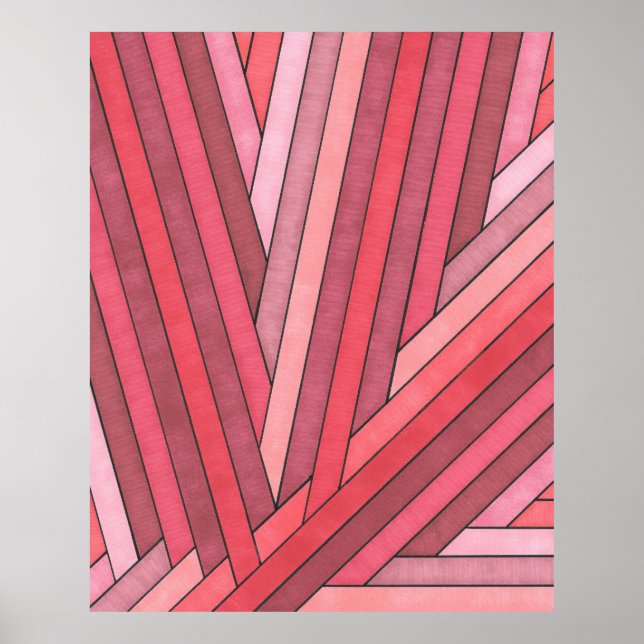 Poster Listra Geométrica Vermelha Pintada à Mão (Frente)