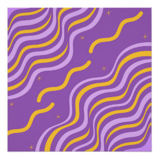 Póster Listra Ondulada Groovy Roxa Amarelo Abstrato Prima