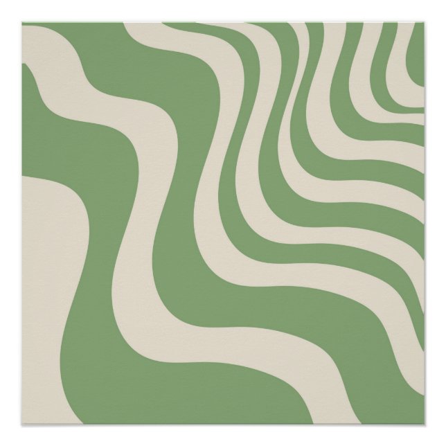 Póster Listra Ondulada Verde Abstrata Moderna Primavera (Frente)