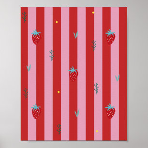 Poster listra vermelha e rosa, design ousado com morangos