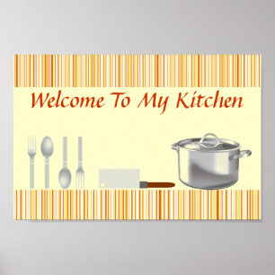 Poster listrado da cozinha do creme alaranjado