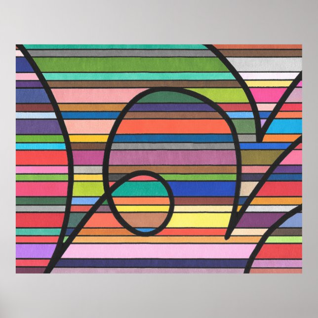 Poster Listras Abstratas Multicoloridas com Curvas Pretas (Frente)