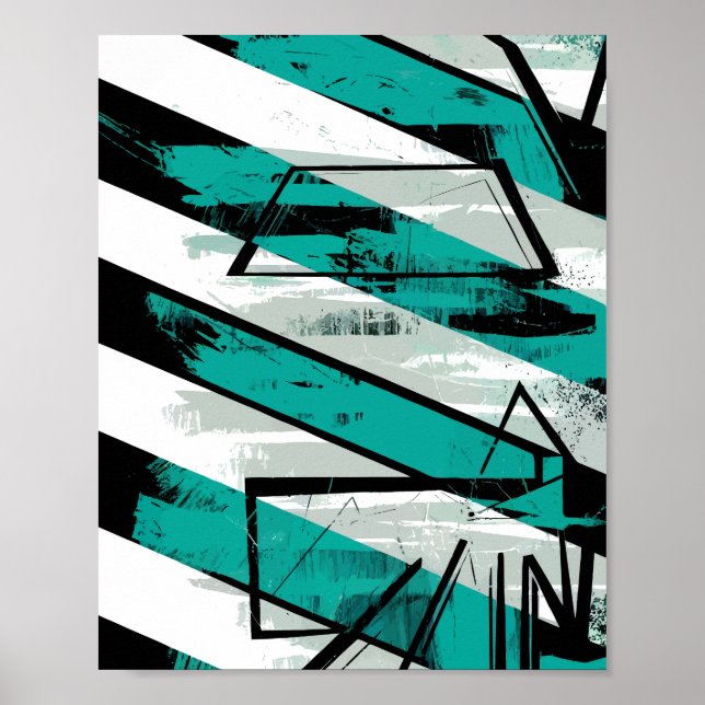 Poster Listras Anguladas com Texturas de Pincel Teal (Frente)