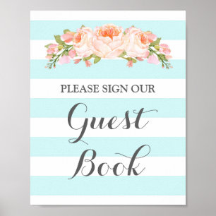 Poster Listras azuis das flores do vintage do sinal do