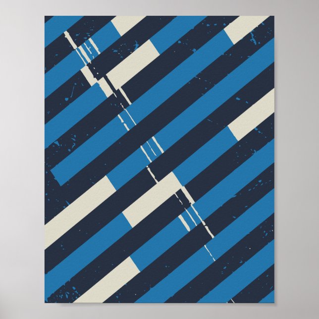 Poster Listras Azuis Diagonais com Textura Grunge (Frente)