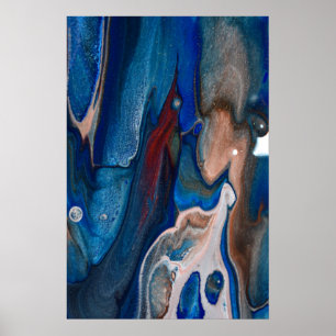 Poster Listras Azuis Escuras Abstratas Arte Fluida Metáli