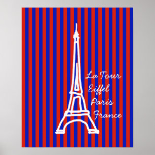 Póster listras azuis vermelhas Eiffel paris