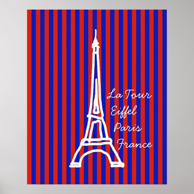 Póster listras azuis vermelhas Eiffel paris (Frente)