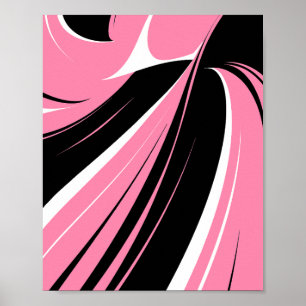 Poster Listras Curvas em Preto e Branco em um Fundo Rosa