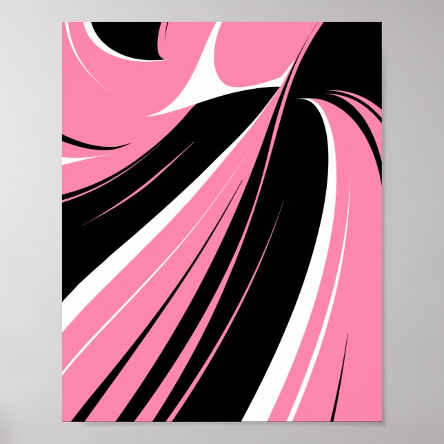 Poster Listras Curvas em Preto e Branco em um Fundo Rosa (Frente)