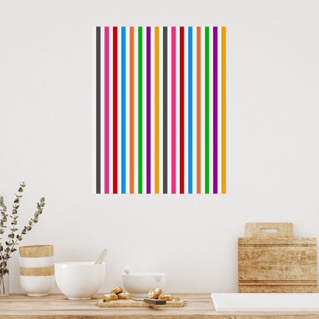 Poster Listras de Arco-Íris Colorido - Branco  (Cozinha)