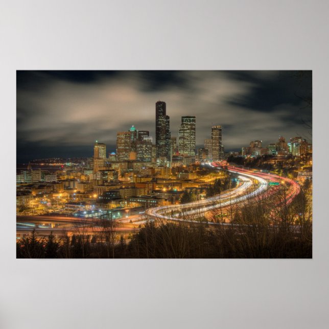 Póster Listras de carros à noite (Frente)