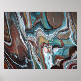 Poster Listras de Geodo Azul Marrom Pintura de Linhas Mod