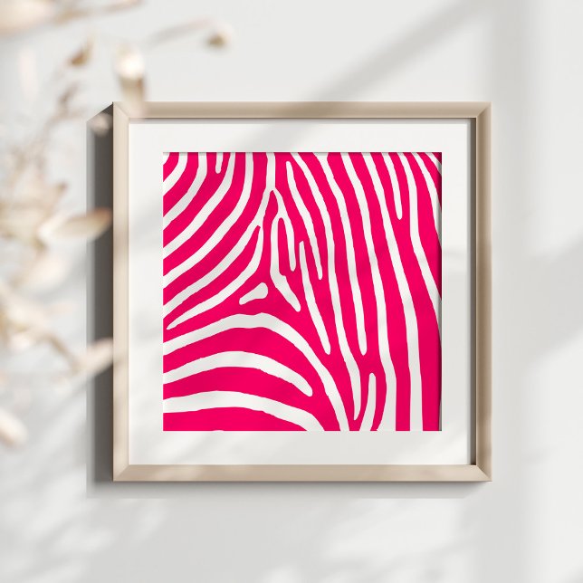 Poster Listras de Zebra Rosa Vibrante e Branco (Hot pink and white zebra print ready for your monogram.)