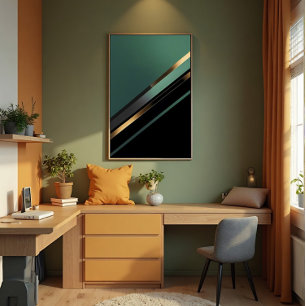 Poster Listras Diagonais em Esmeralda Profundo e Dourado